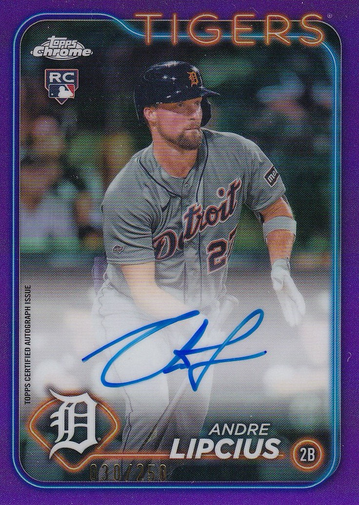 2024 Topps Chrome Baseball Rookie Autographs Purple Refractor #/250 #RA-AL Detroit Tigers, Andre Lipcius