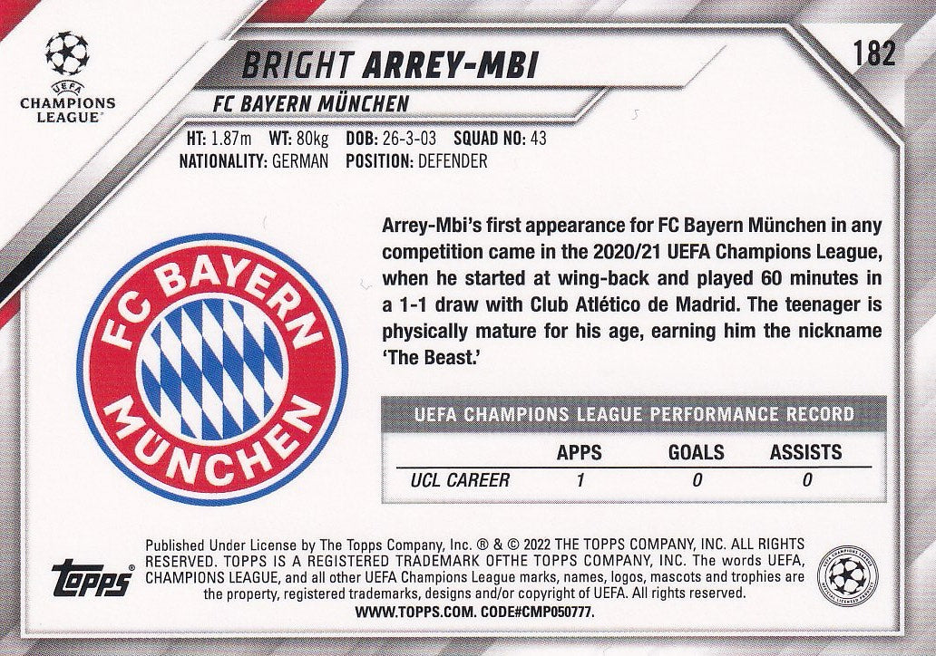 2021-22 Topps UEFA Champions League - Base Starball Foil #182 Bright Arrey-Mbi