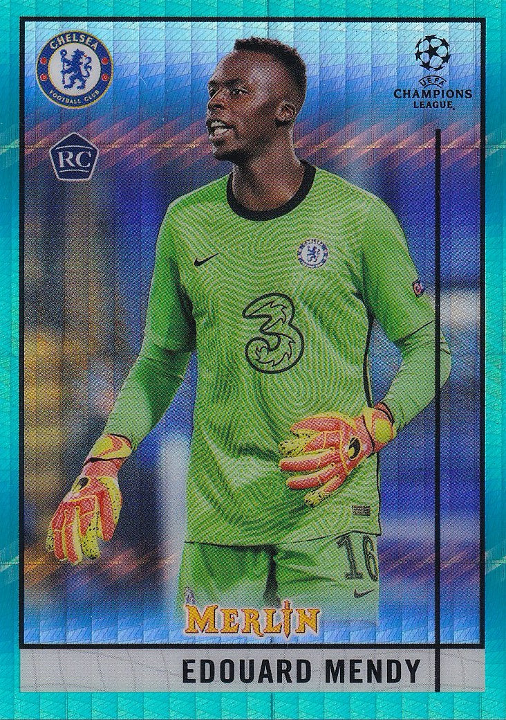 2020-21 Topps Merlin Collection Chrome UCL - Base Aqua Prism Refractor #91 Edouard Mendy