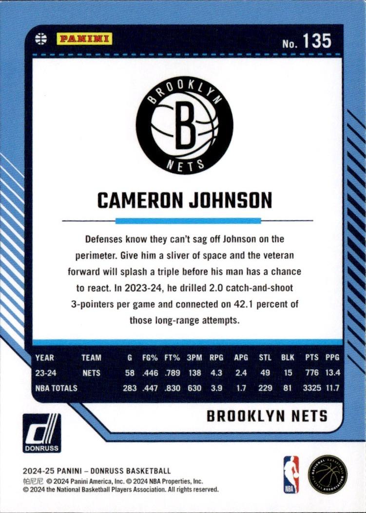 2024-25 Donruss Basketball - Base #135 Brooklyn Nets, Cameron Johnson