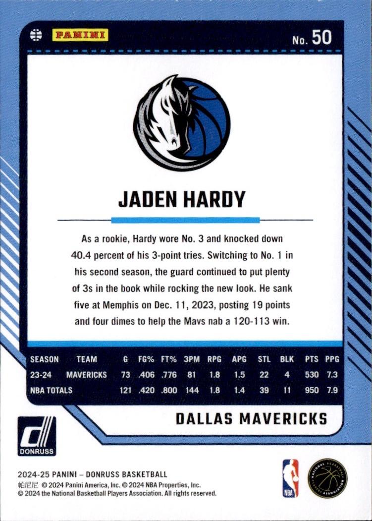 2024-25 Donruss Basketball - Base #50 Dallas Mavericks, Jaden Hardy