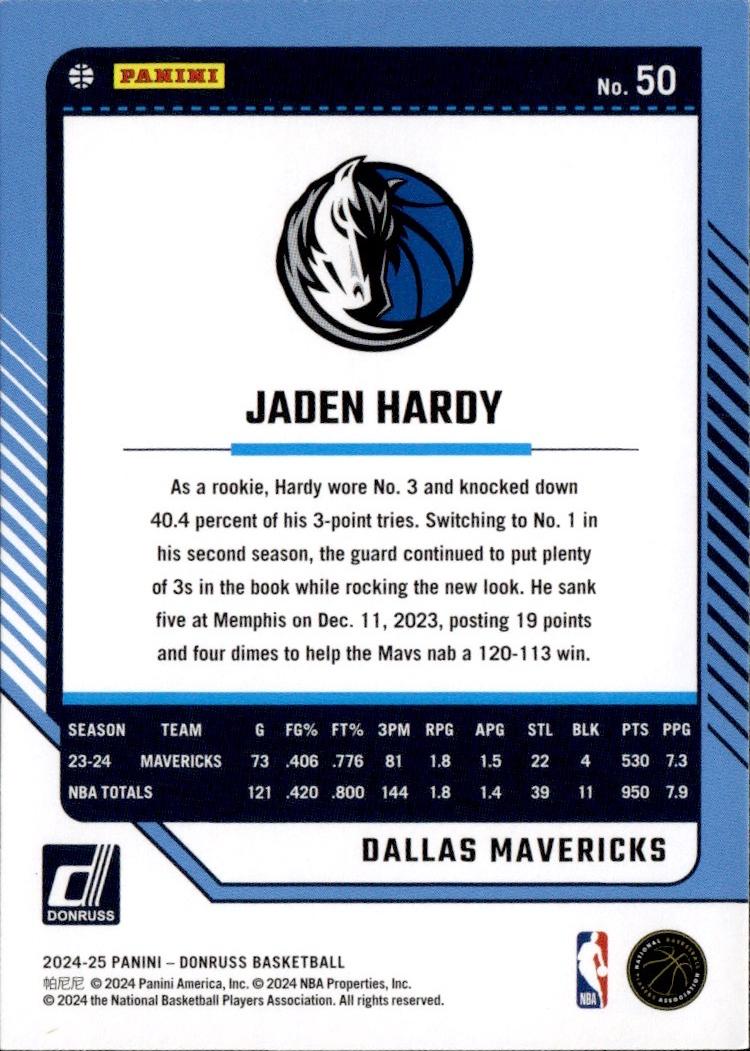 2024-25 Donruss Basketball - Base #50 Dallas Mavericks, Jaden Hardy