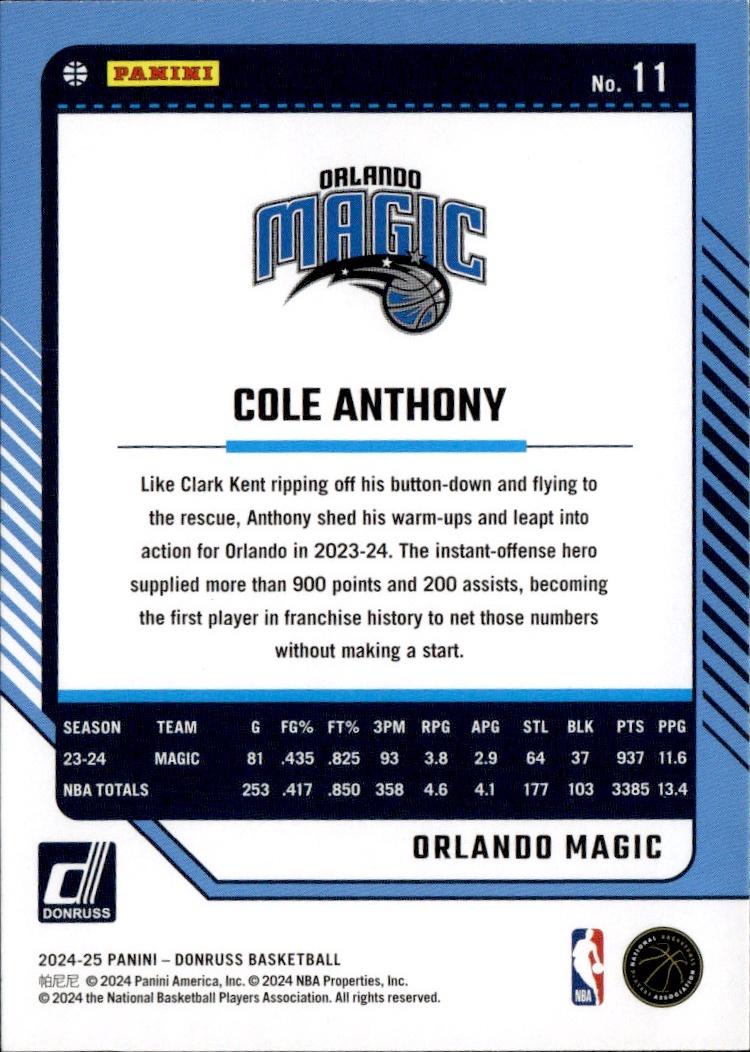 2024-25 Donruss Basketball - Base#11 Orlando Magic, Cole Anthony