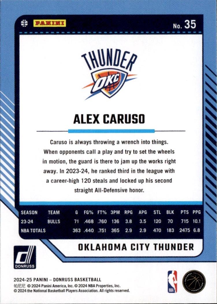 2024-25 Donruss Basketball - Base #35 Oklahoma City Thunder, Alex Caruso