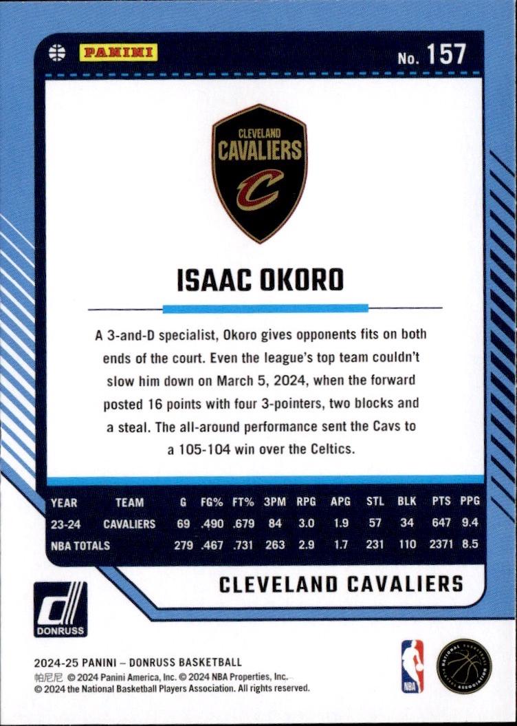 2024-25 Donruss Basketball - Base #157 Cleveland Cavaliers, Isaac Okoro