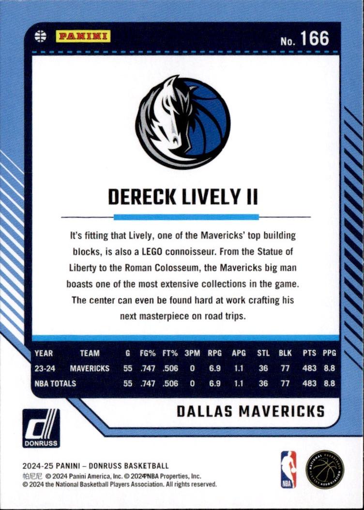 2024-25 Donruss Basketball - Base #166 Dallas Mavericks, Dereck Lively II