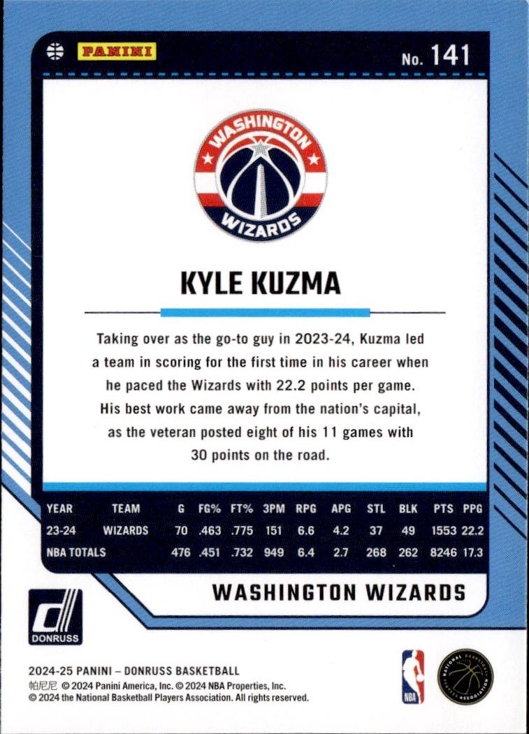 2024-25 Donruss Basketball - Base #141 Washington Wizards, Kyle Kuzma
