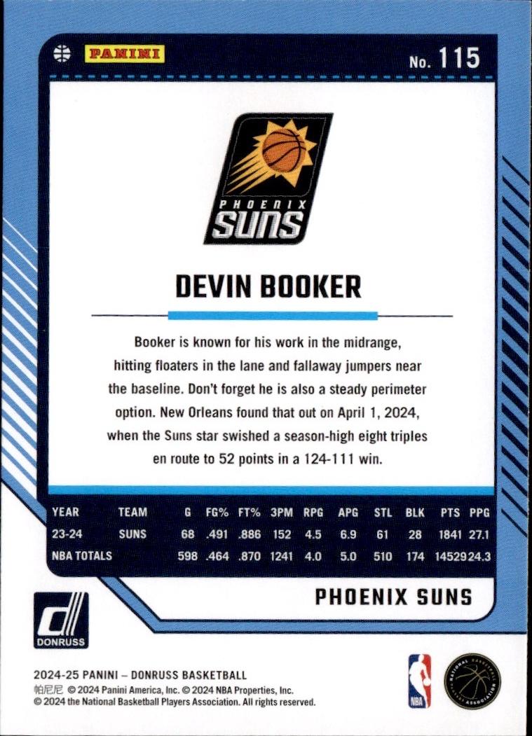 2024-25 Donruss Basketball - Base #115 Phoenix Suns, Devin Booker