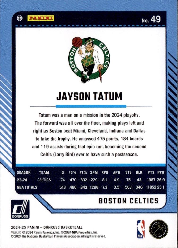 2024-25 Donruss Basketball - Base #49 Boston Celtics, Jayson Tatum
