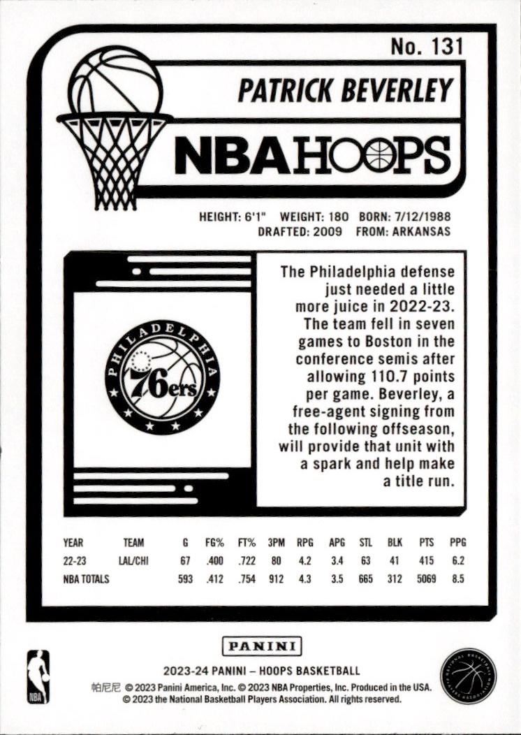 2023-24 Hoops Winter Basketball - Base #131 Philadelphia 76ers, Patrick Beverley
