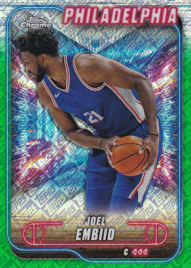 2024-25 Topps Chrome Basketball - Base Topps Green Refractor #10 Philadelphia 76ers, Joel Embiid