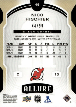 2020-21 Upper Deck Allure Hockey - Base - Green Quartz :99 #46 Nico Hischier - New Jersey Devils - B