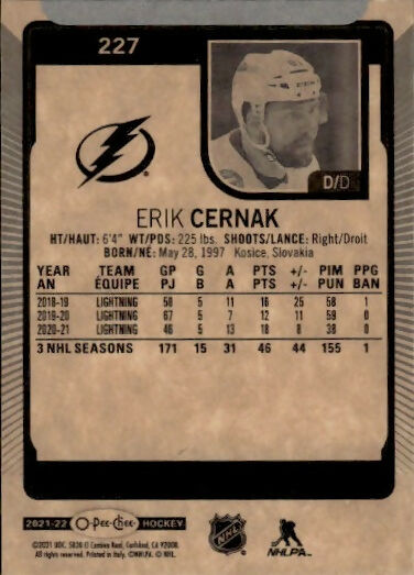 2021-22 Upper Deck O-Pee-Chee Hockey - Base #227 Erik Cernak - Tampa Bay Lightning