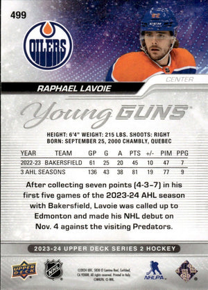 2023-24 Upper Deck Series 2 Hockey - Base - Young Guns #499 Raphael Lavoie - Edmonton Oilers