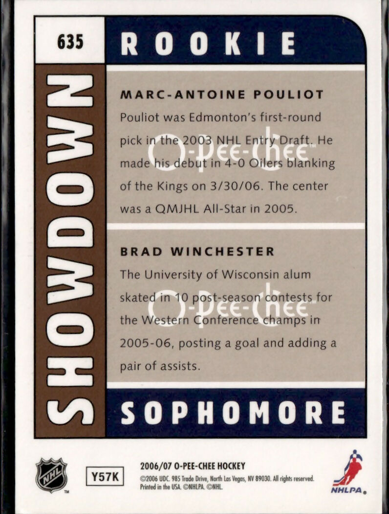 2006-07 O-Pee-Chee - Base - Rookie Showman Sophomore #635 Marc-Antoine Pouliot - Edmonton Oilers - B
