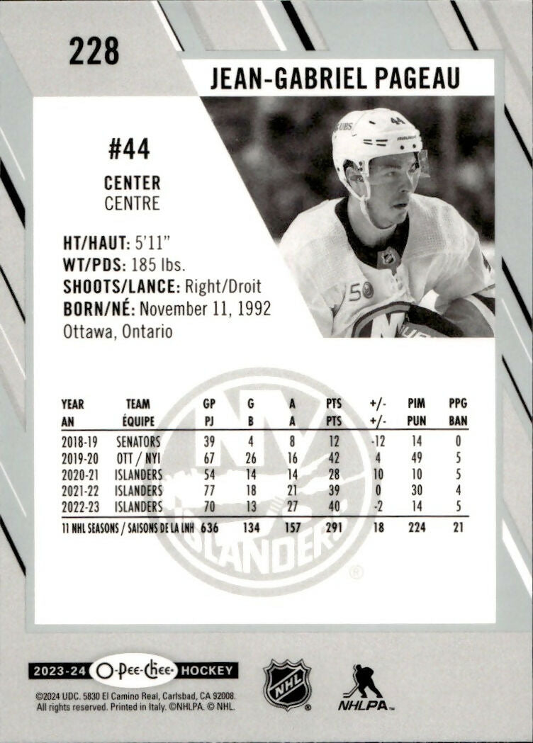 2023-24 Upper Deck O-Pee-Chee Hockey - Base #228 Jean-Gabriel Pageau - New York Islanders - B