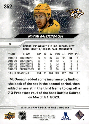 2023-24 Upper Deck Series 2 Hockey - Base #352 Ryan McDonagh - Nashville Predators