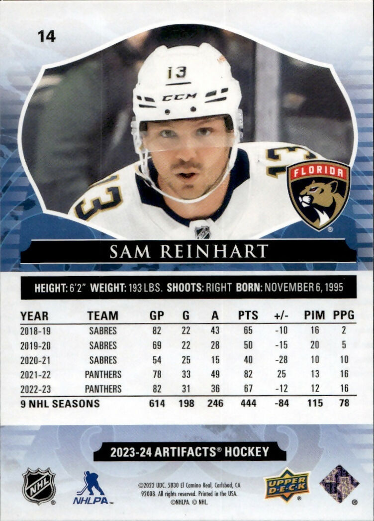 2023-24 Upper Deck Artifacts Hockey - Base #14 Sam Reinhart - Florida Panthers - B