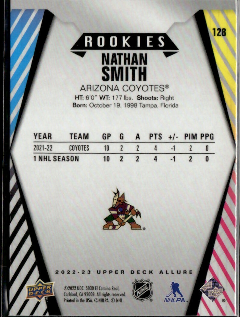 2022-23 Upper Deck Allure Hockey - Base - Rookies #128 Nathan Smith - Arizona Coyotes