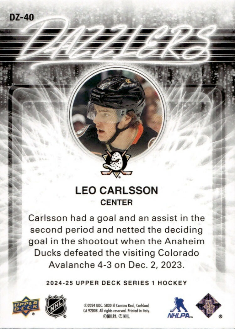2024-25 Upper Deck Series 1 Hockey - Dazzlers - Green #DZ-40 Leo Carlsson - Anaheim Ducks - B