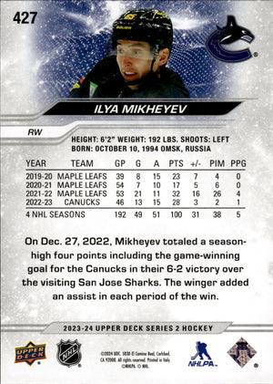 2023-24 Upper Deck Series 2 Hockey - Base - Silver Outburst #427 Ilya Mikheyev - Vancouver Canucks