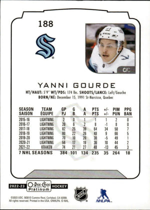 2022-23 Upper Deck O-Pee-Chee Platinum Hockey - Base #188 Yanni Gourde - Seattle Kraken