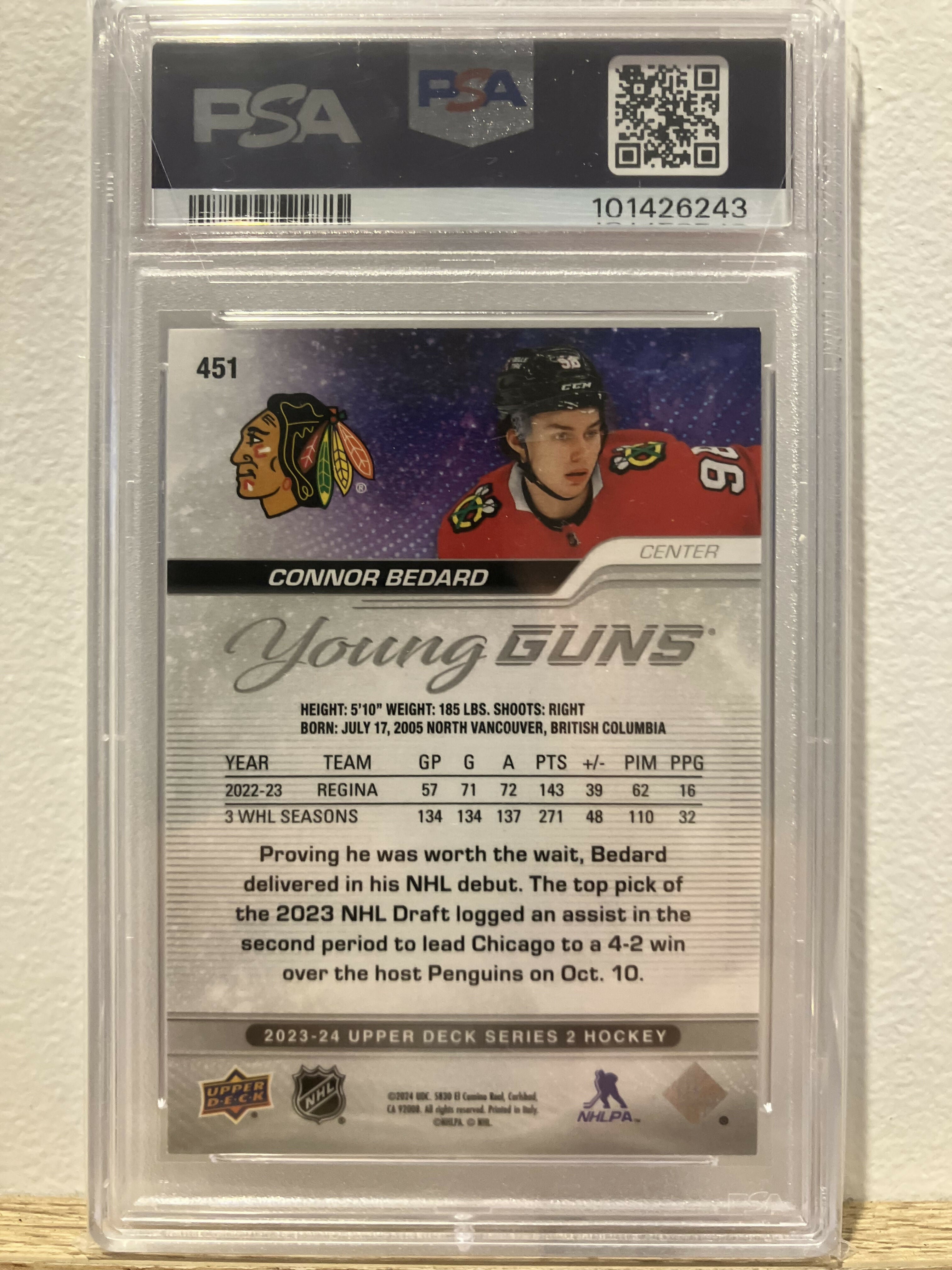 2023-24 Upper Deck Series 2 - Base - Young Guns #451 Connor Bedard - Chicago Blackhawks - B