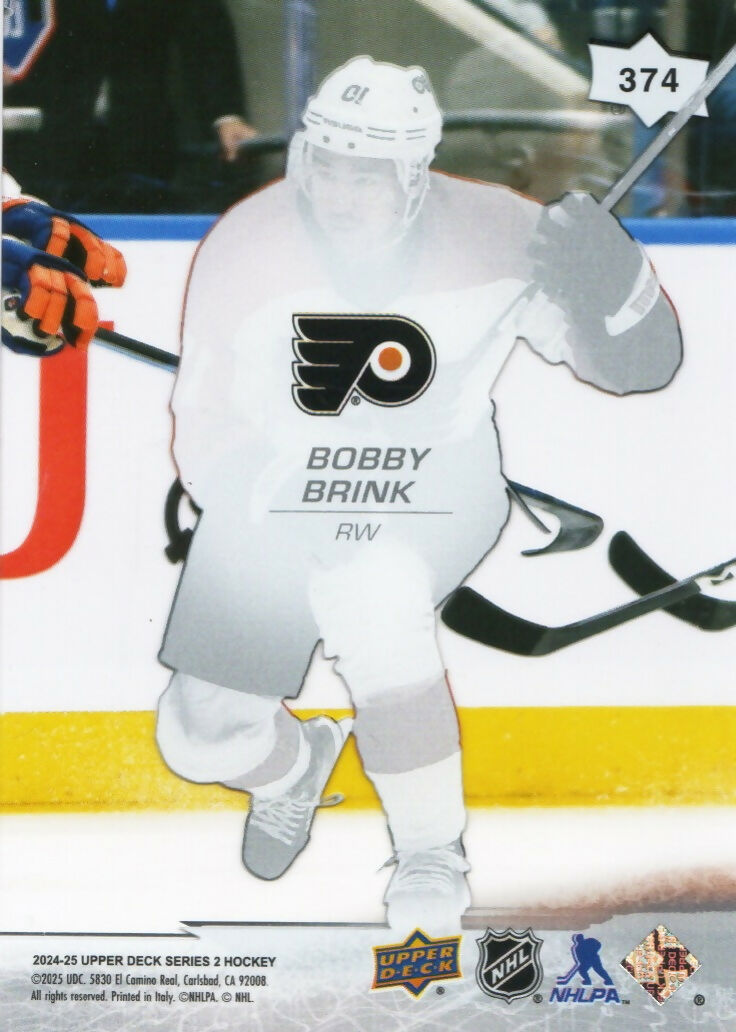 2024-25 Upper Deck Series 2 Hockey - Base - Clear Cut #374 Bobby Brink - Philadelphia Flyers - B