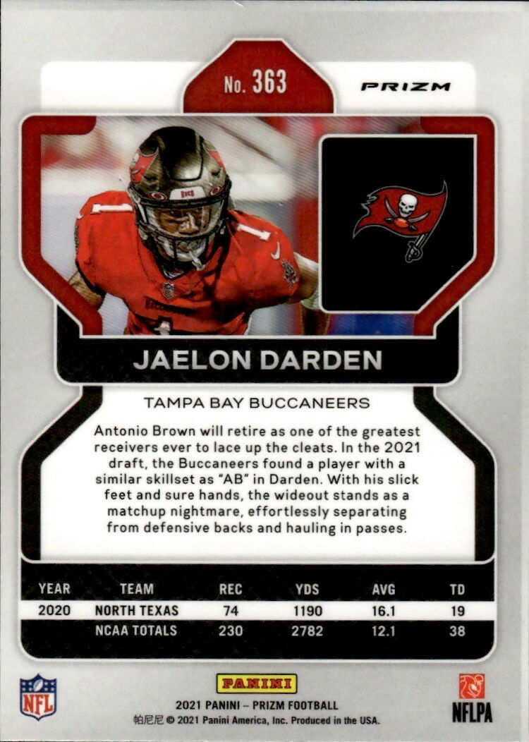 2021 Panini Prizm Football Base - Red White And Blue Prizm #363 Jaelon Darden RC Tampa Bay Buccaneers - B