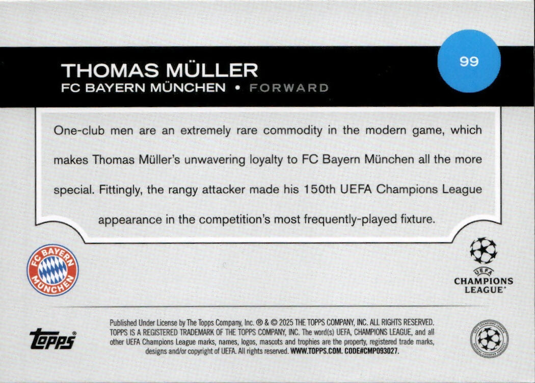 2024-25 Topps UEFA Club Competitions - Base #99 Thomas Muller - FC Bayern Munchen - B