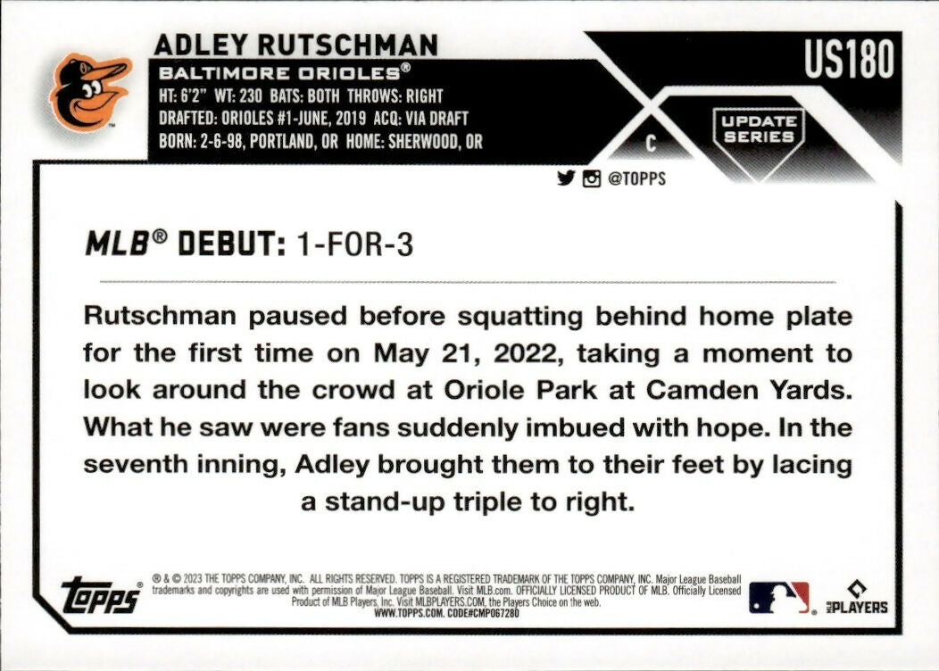 2023 Topps Update #US180 Adley Rutschman Baltimore Orioles