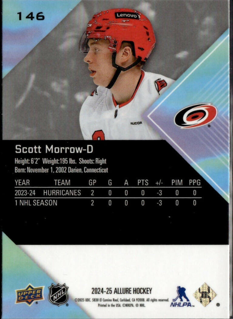 2024-25 Upper Deck Allure Hockey - Base - Rookie #146 Soctt Morrow - Carolina Hurricanes - B
