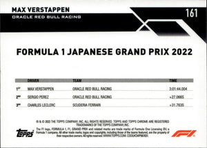 2023 Topps Chrome Formula 1 Base #161 - Grand Prix Winners Max Verstappen - Oracle Red Bull Racing - B