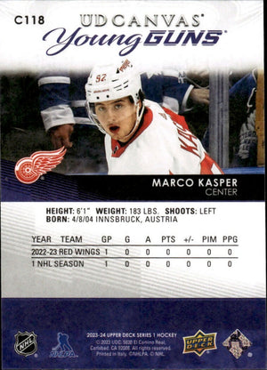 2023-24 Upper Deck Series 2 Hockey - UD Canvas - Young Guns #C118 Marco Kasper - Detroit Red Wings - B