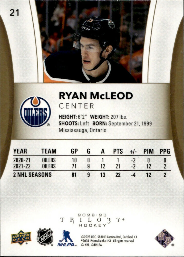 2022-23 Upper Deck Trilogy Hockey - Base #21 Ryan McLeod - Edmonton Oilers