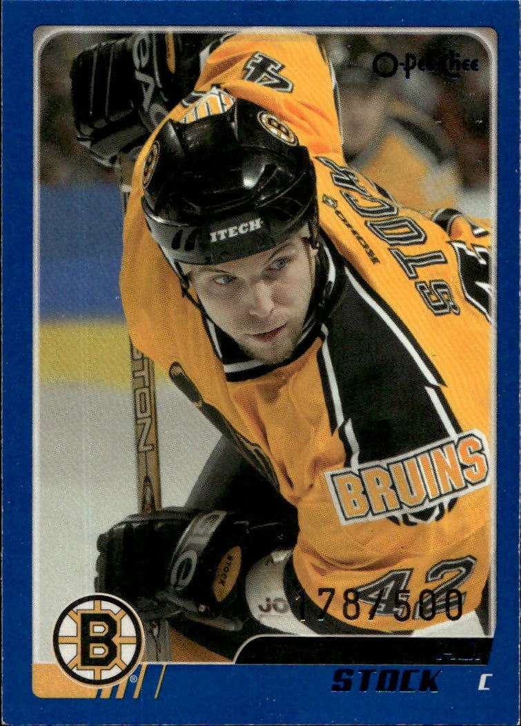 2003-04 O-Pee-Chee - Base - Blue :500 #34 P.J. Stock - Boston Bruins - A