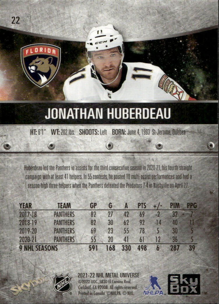 2021-22 Upper Deck Skybox Metal Universe - Base - Blue #22 Jonathan Huberdeau - Florida Panthers - B