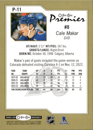 2023-24 Upper Deck O-Pee-Chee Hockey - Premiers #P-11 Cale Makar - Colorado Avalanche - B
