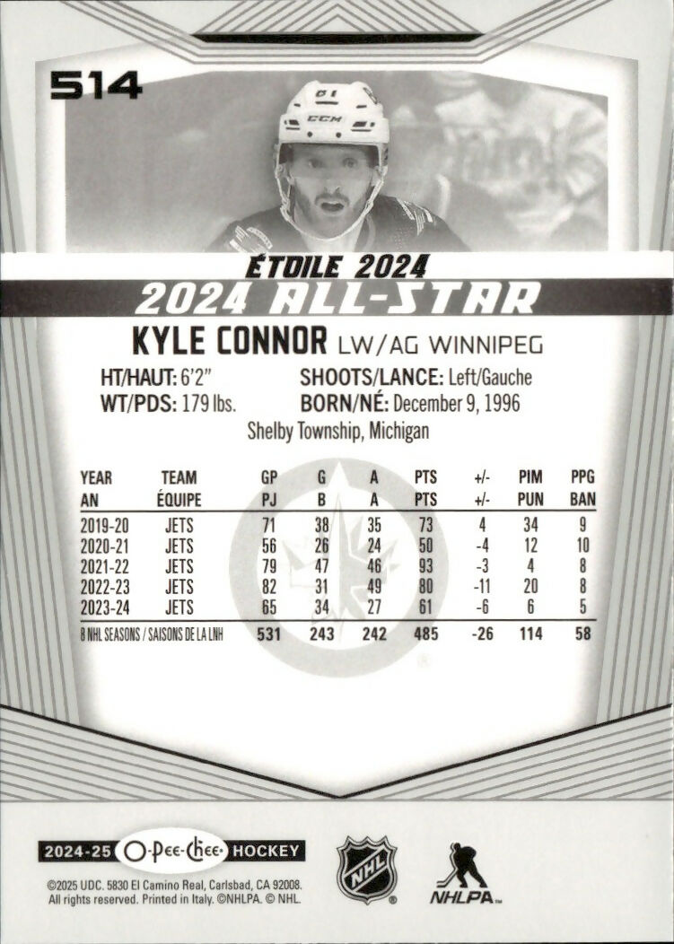 2024-25 Upper Deck O-Pee-Chee - Base - All Star #514 Kyle Connor - Winnipeg Jets - B
