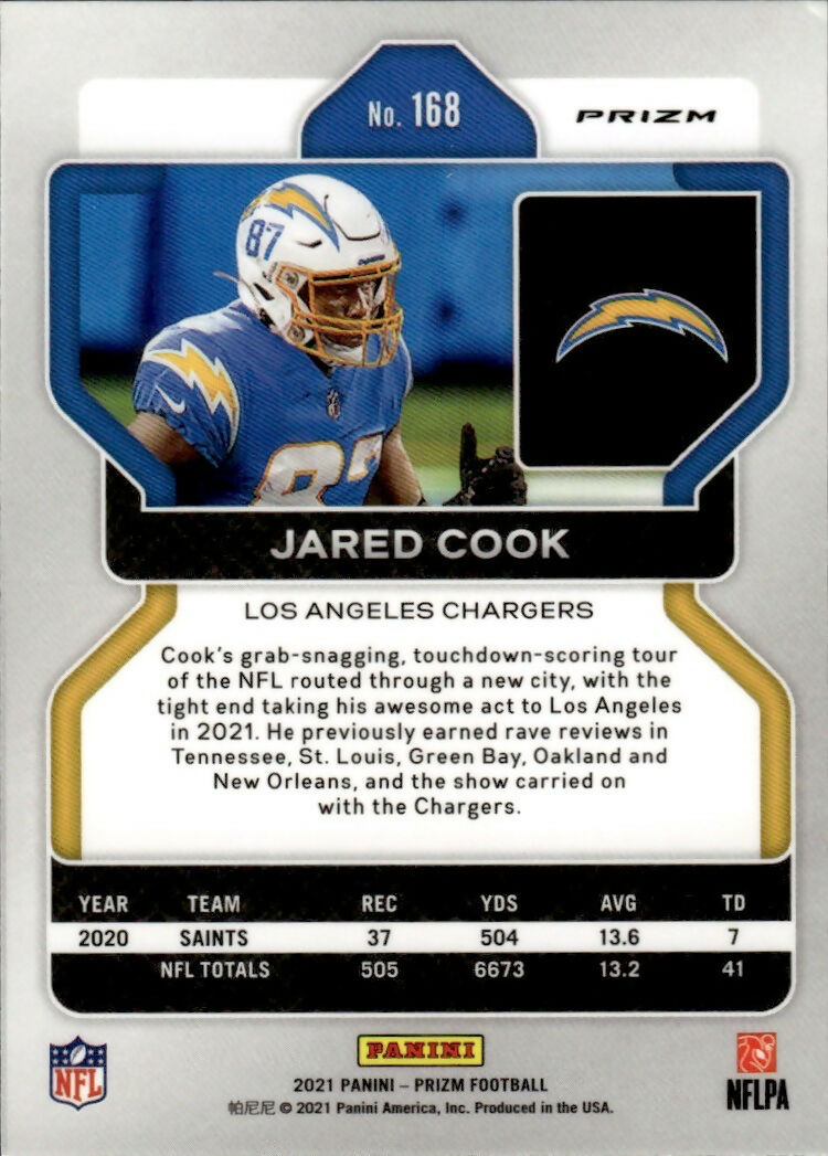 2021 Panini Prizm Football Base - Red White And Blue Prizm #168 Jared Cook Los Angeles Chargers - B