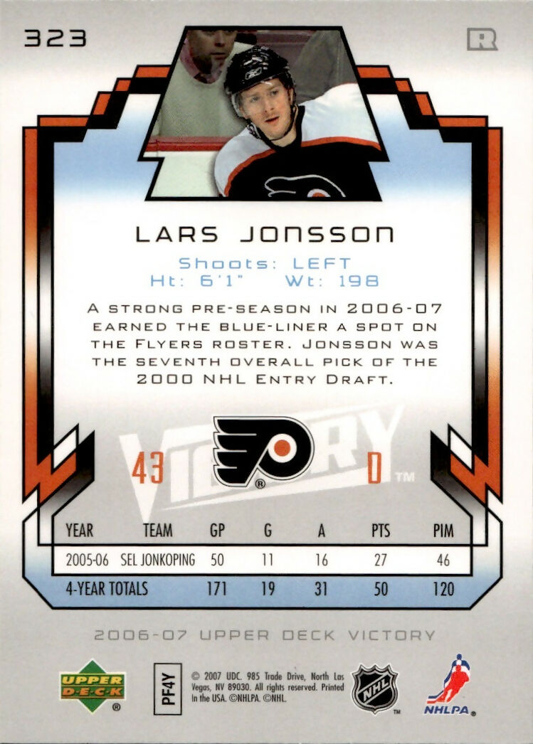 2006-07 Upper Deck Victory Hockey - Base #323 Lars Jonsson - Philadelphia Flyers - B
