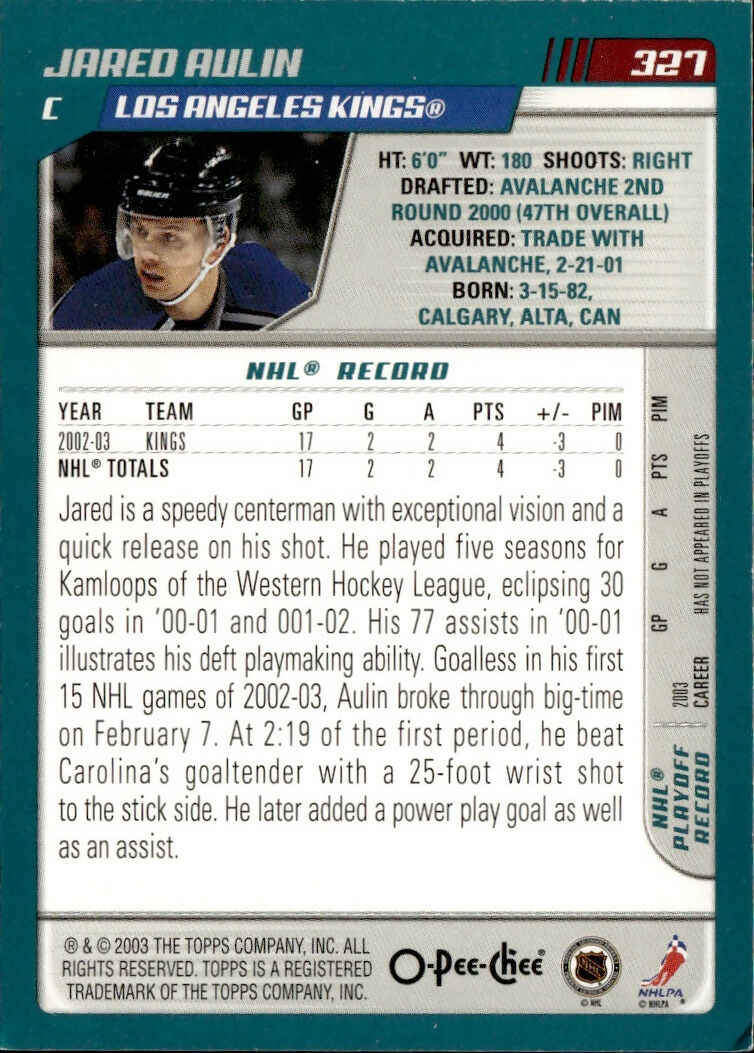 2003-04 O-Pee-Chee - Base #327 Jared Aulin - Los Angeles Kings - B