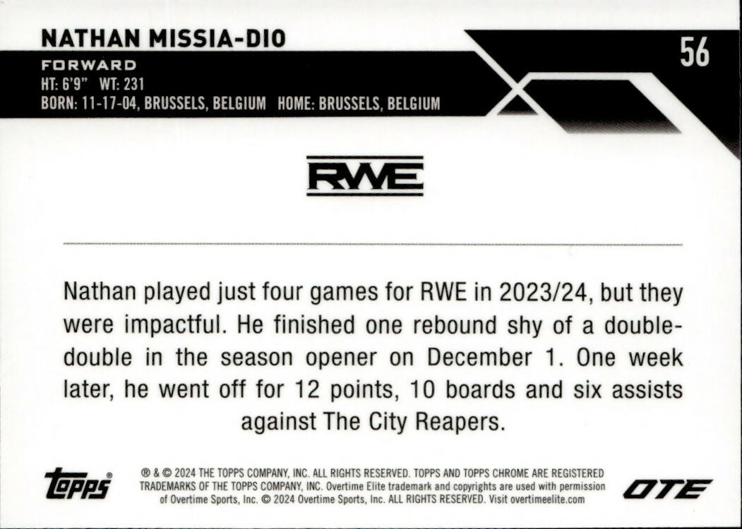 2023-24 Topps Chrome OTE Overtime Elite - Base #56 Nathan Missia - RWE - B