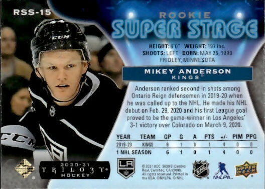 2020-21 Upper Deck Trilogy Hockey - Rookie Super Stage #RSS-15 Mikey Anderson - Los Angeles Kings