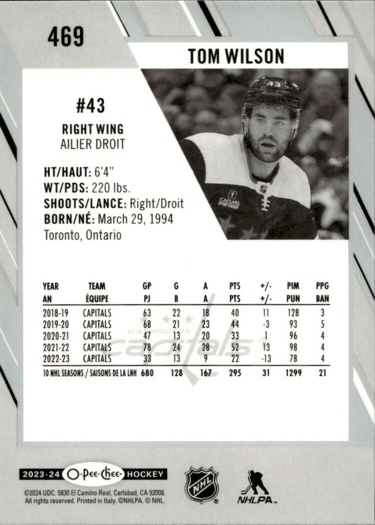 2023-24 Upper Deck O-Pee-Chee Hockey - Base #469 Tom Wilson - Washington Capitals - B