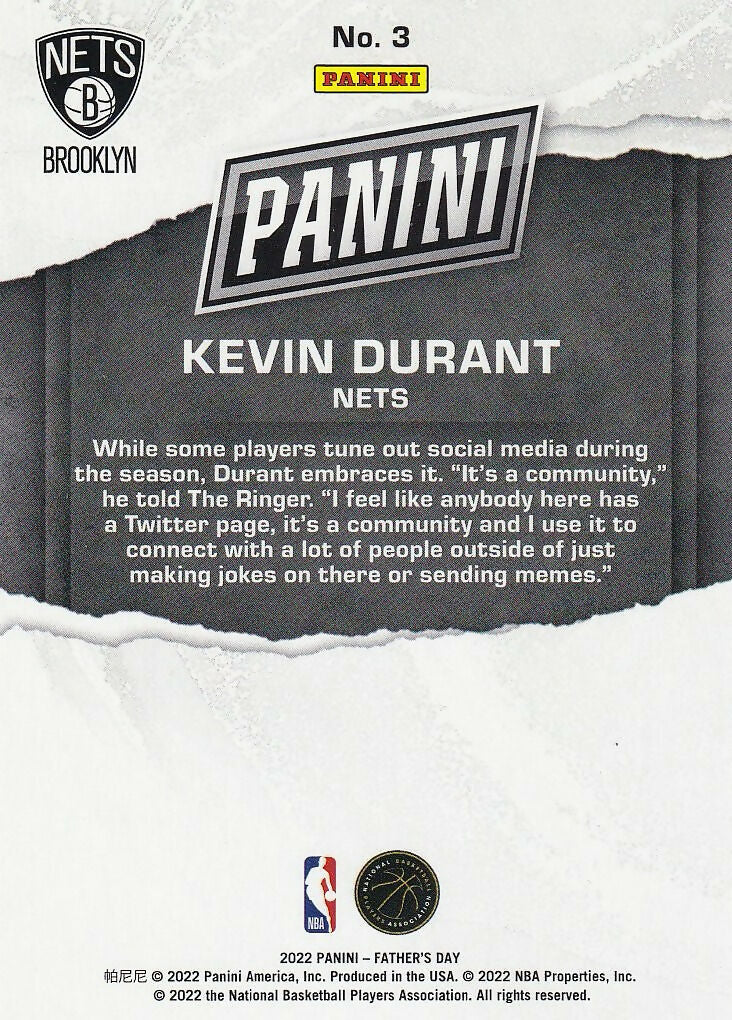 2022 Panini Father's Day #3 Kevin Durant Brooklyn Nets