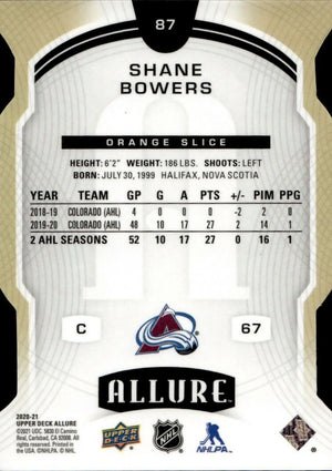 2019-20 Upper Deck Allure Hockey - Base - Orange Slice #87 Shane Bowers - Colorado Avalanche - B