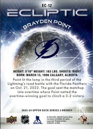 2023-24 Upper Deck Series 2 Hockey - Ecliptic #EC-12 Brayden Point - Tampa Bay Lightning