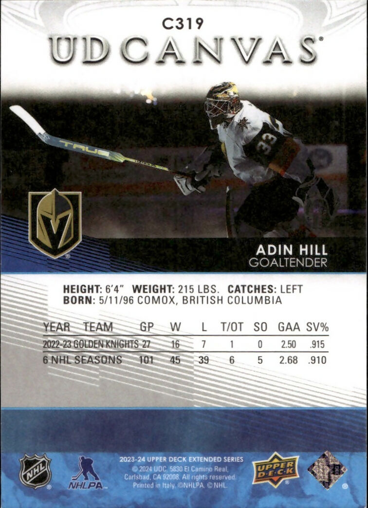 2023-24 Upper Deck Extended Series Hockey - UD Canvas - #C319 Adin Hill - Vegas Golden Knights - B