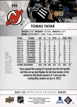 2021-22 Upper Deck Extended Series Hockey - Base #595 Tomas Tatar - New Jersey Devils